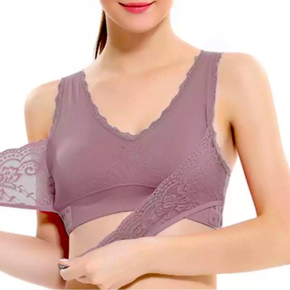 New: Lavender Lingerie Lace Solid Color Cross Side Buckle Bra - Size M